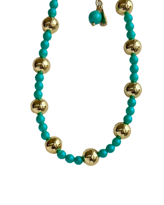 Talullah petrol blue pearl + gold anklet