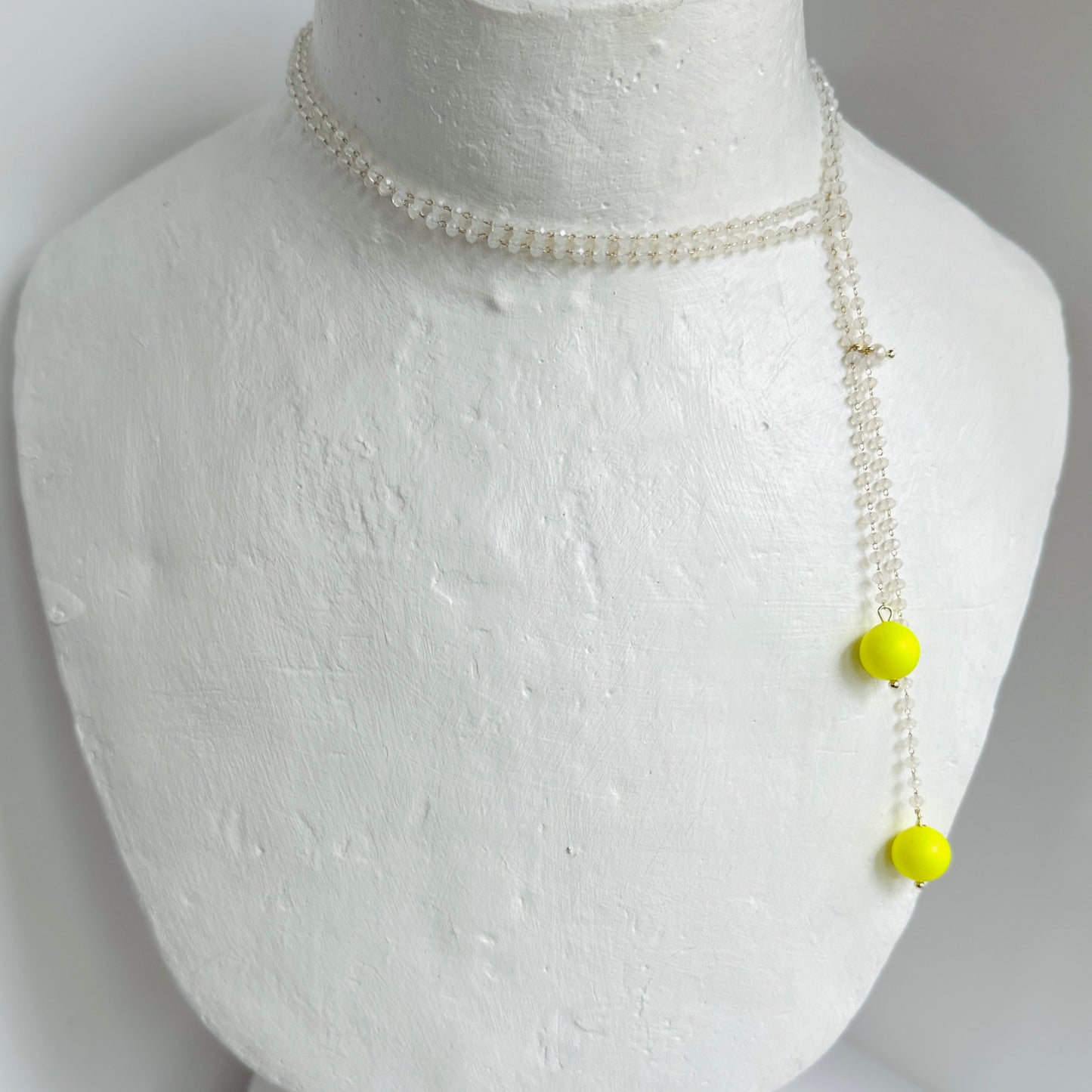 Lia necklace in white opal + neon yellow Austrian crystal pearls