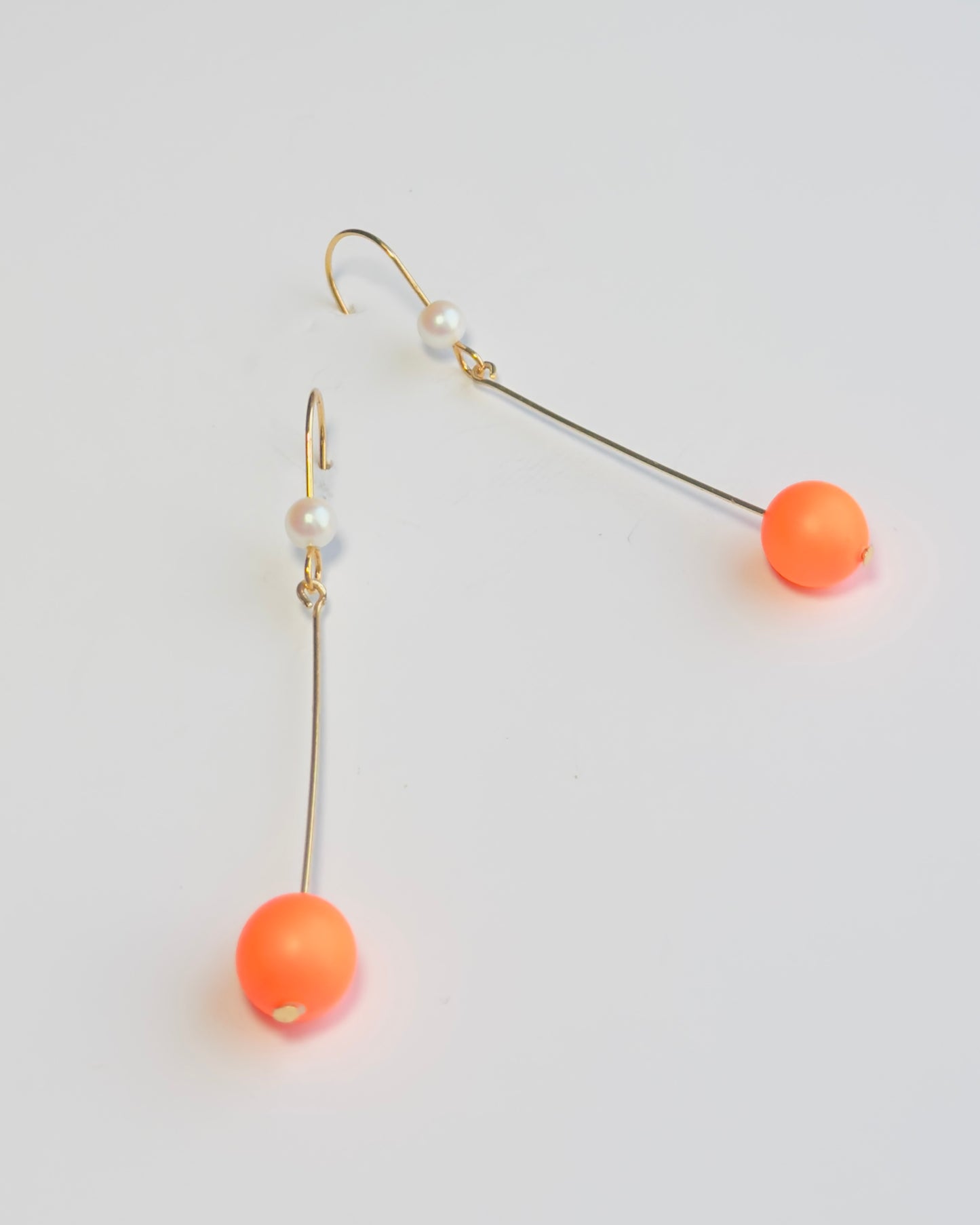 Serene neon orange + white pearl drop earrings