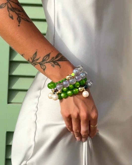 Tweety Pie Green Crystal Pearl Bracelet