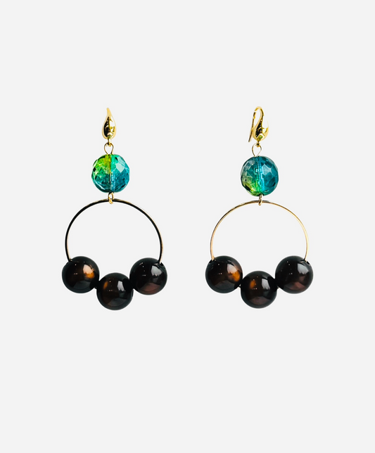 Cherie peacock green + mocca drop hoops