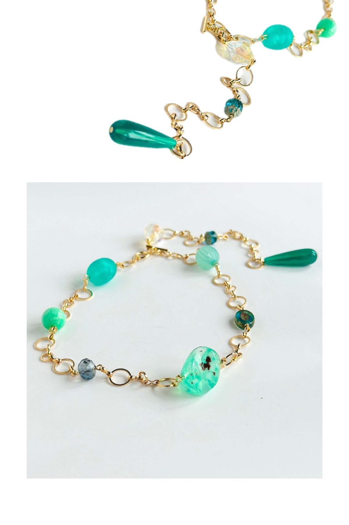 Claudia gold + sea foam beaded necklace