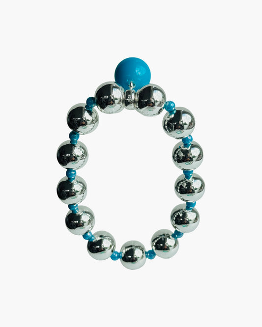 Pool party silver + deep turquoise bracelet. Deep turquoise crystal pearl charm