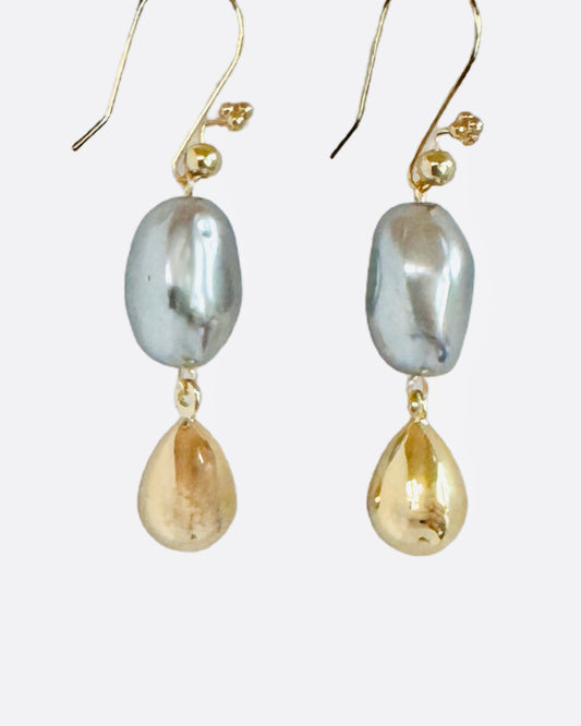 Alba vintage lucite Japanese pearl + gold drop earrings