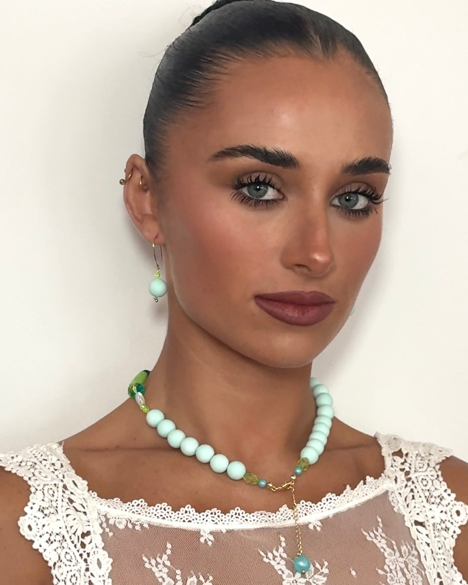 Gardenia faded mint + crystal pear multi wear necklace