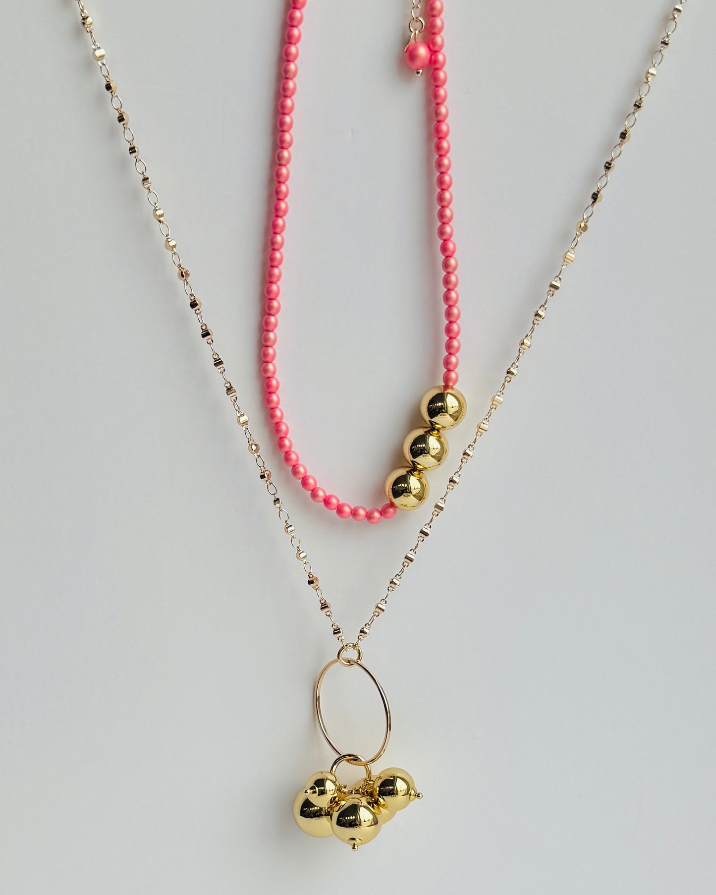 Betty boo soft pink crush crystal pearl gold beaded necklace