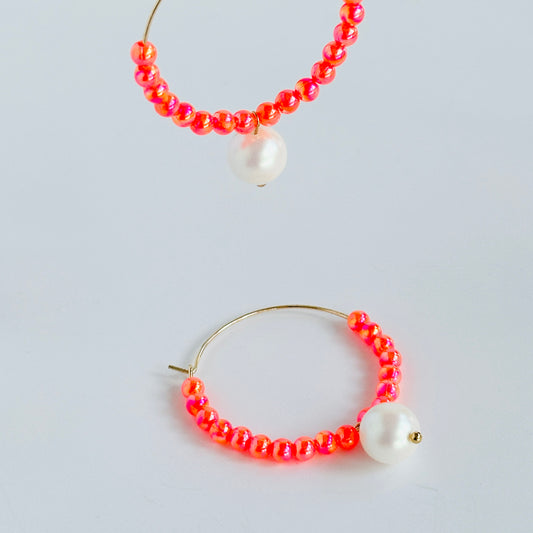 Colour pop neon orange pink + pearl drop hoops