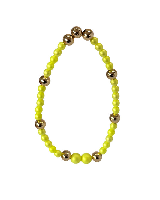 Baby love neon yellow pearl + gold bracelet
