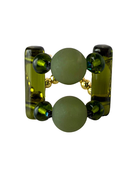 Double Trouble Olive Green Ring