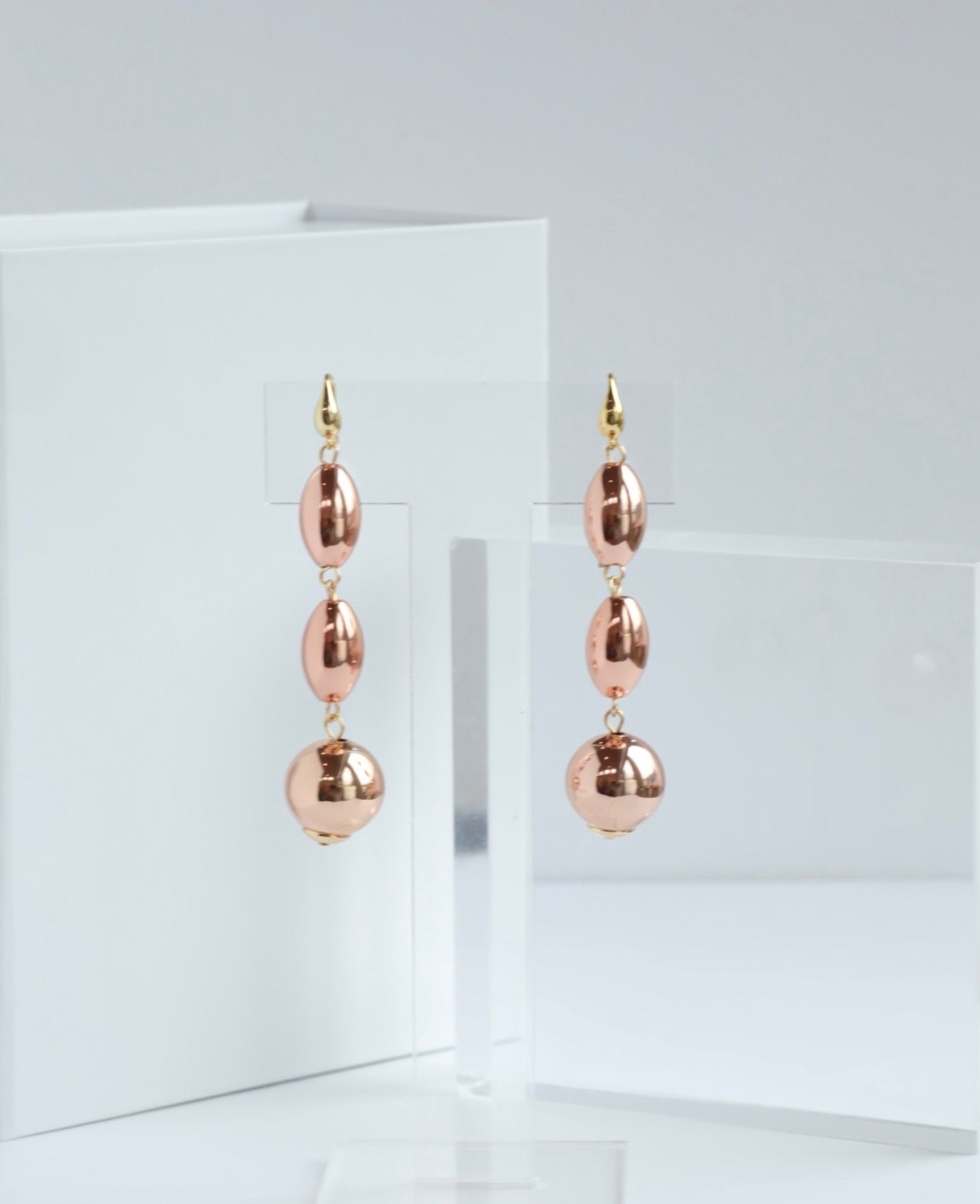 Lyra long drop rose gold earrings