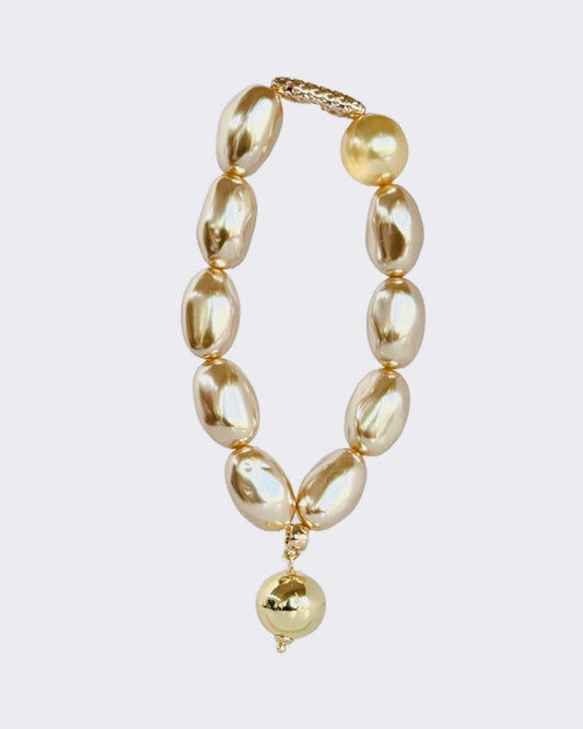 Bejewelled Juliette gold crystal, soft gold vintage lucite pearl bracelet