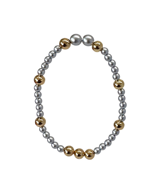Baby love silver pearl + gold beaded bracelet