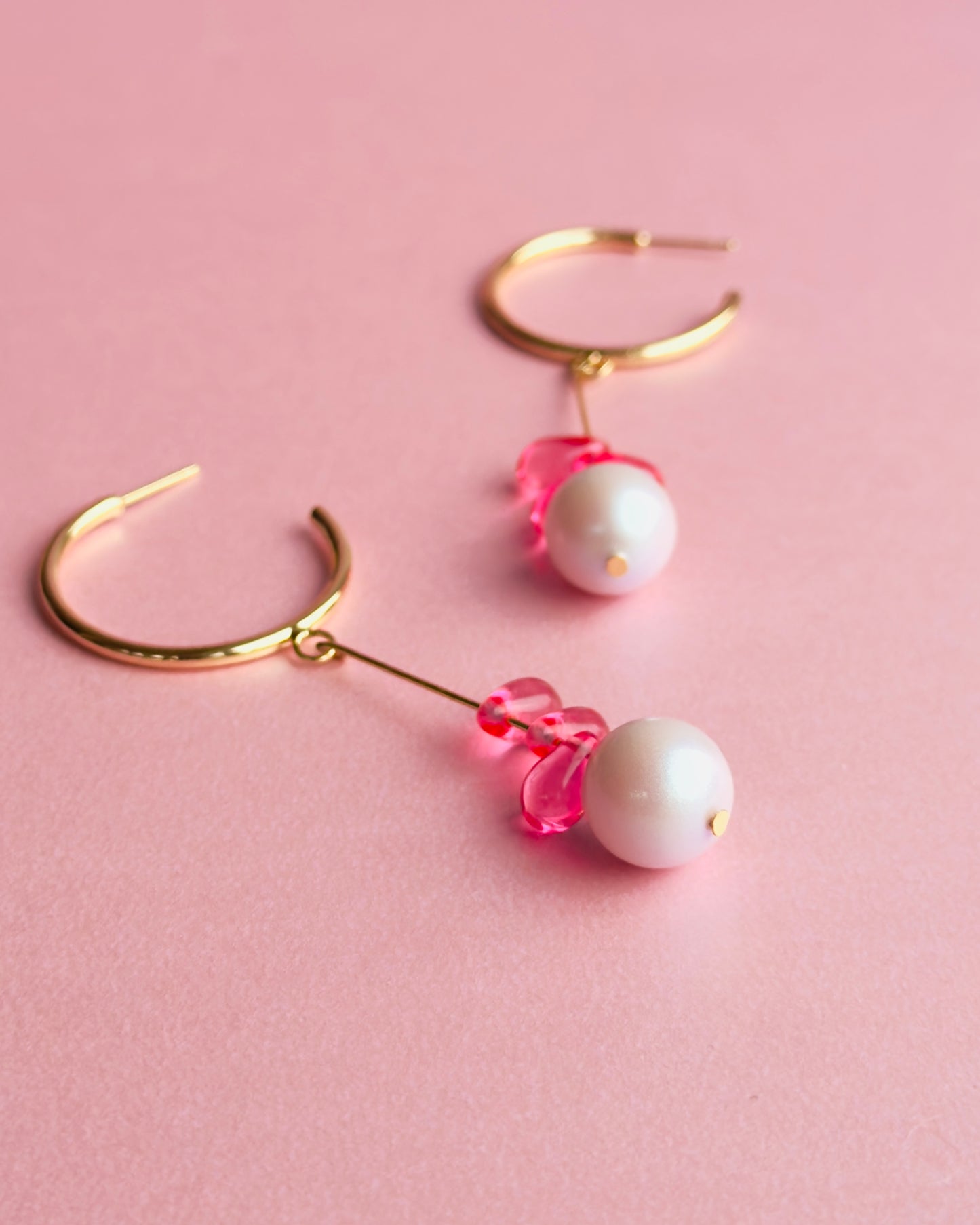 Ballerina girl pink pearl drop hoop earrings