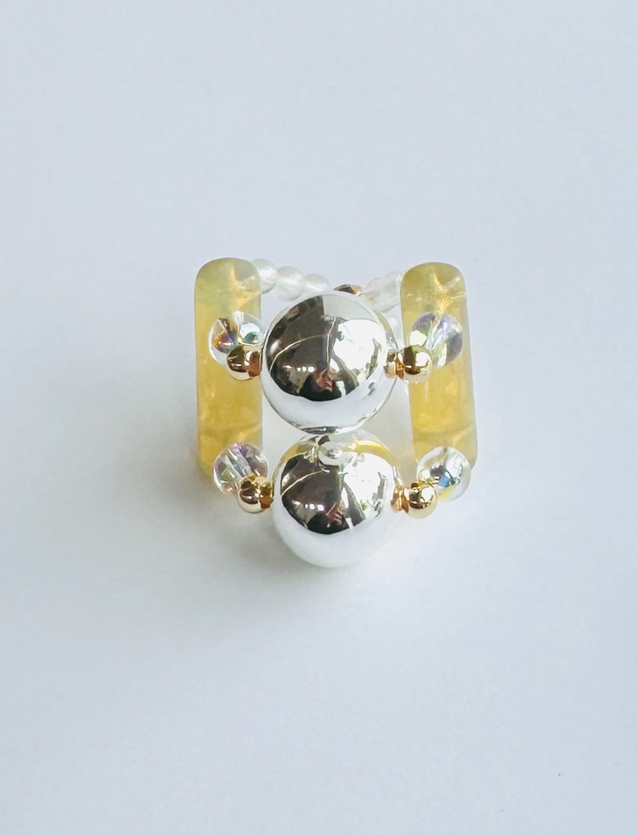 Silver double trouble crystal ring