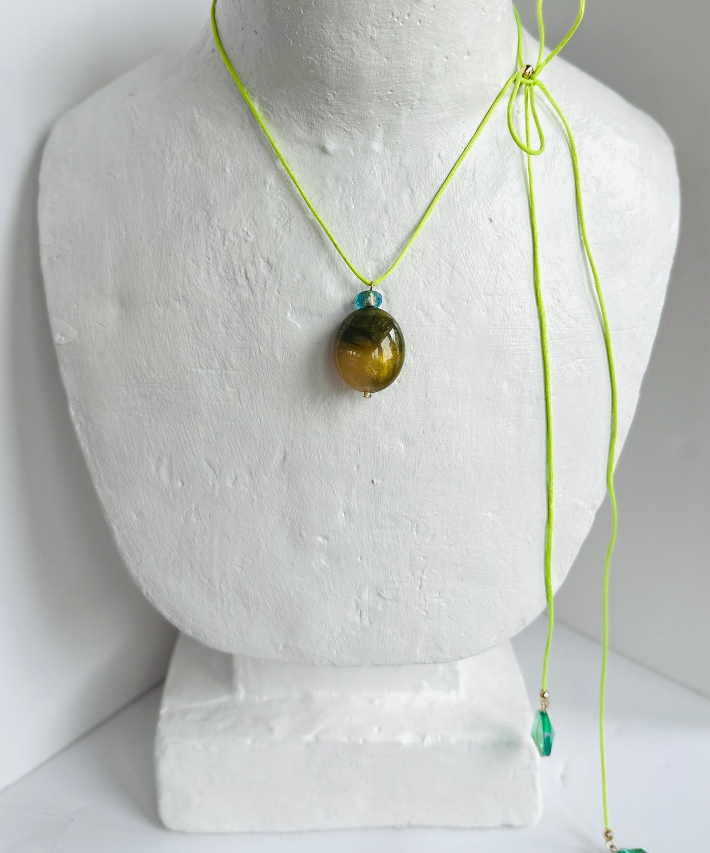 Ali drop beaded lime silk cord wrap necklace