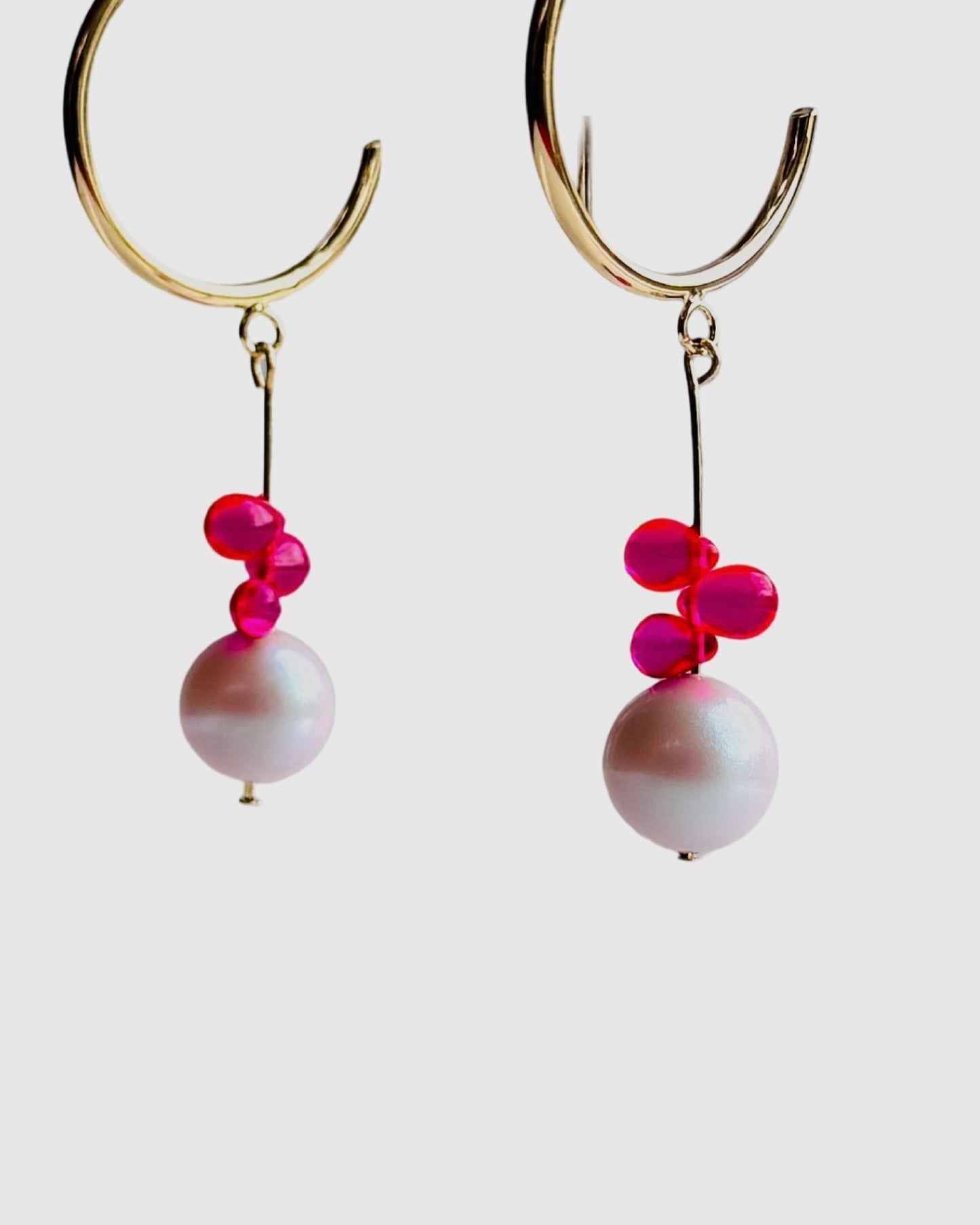Ballerina girl pink pearl drop hoop earrings