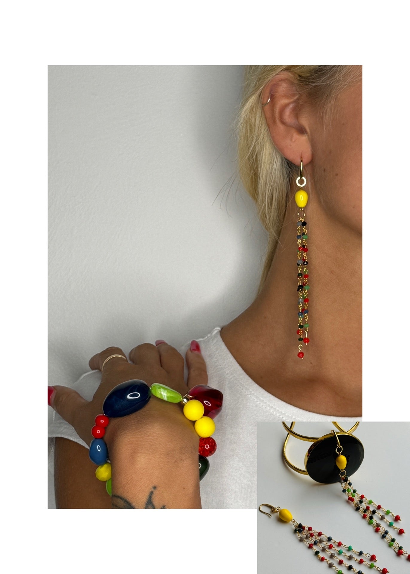 Tessabella drop multi coloured earrings