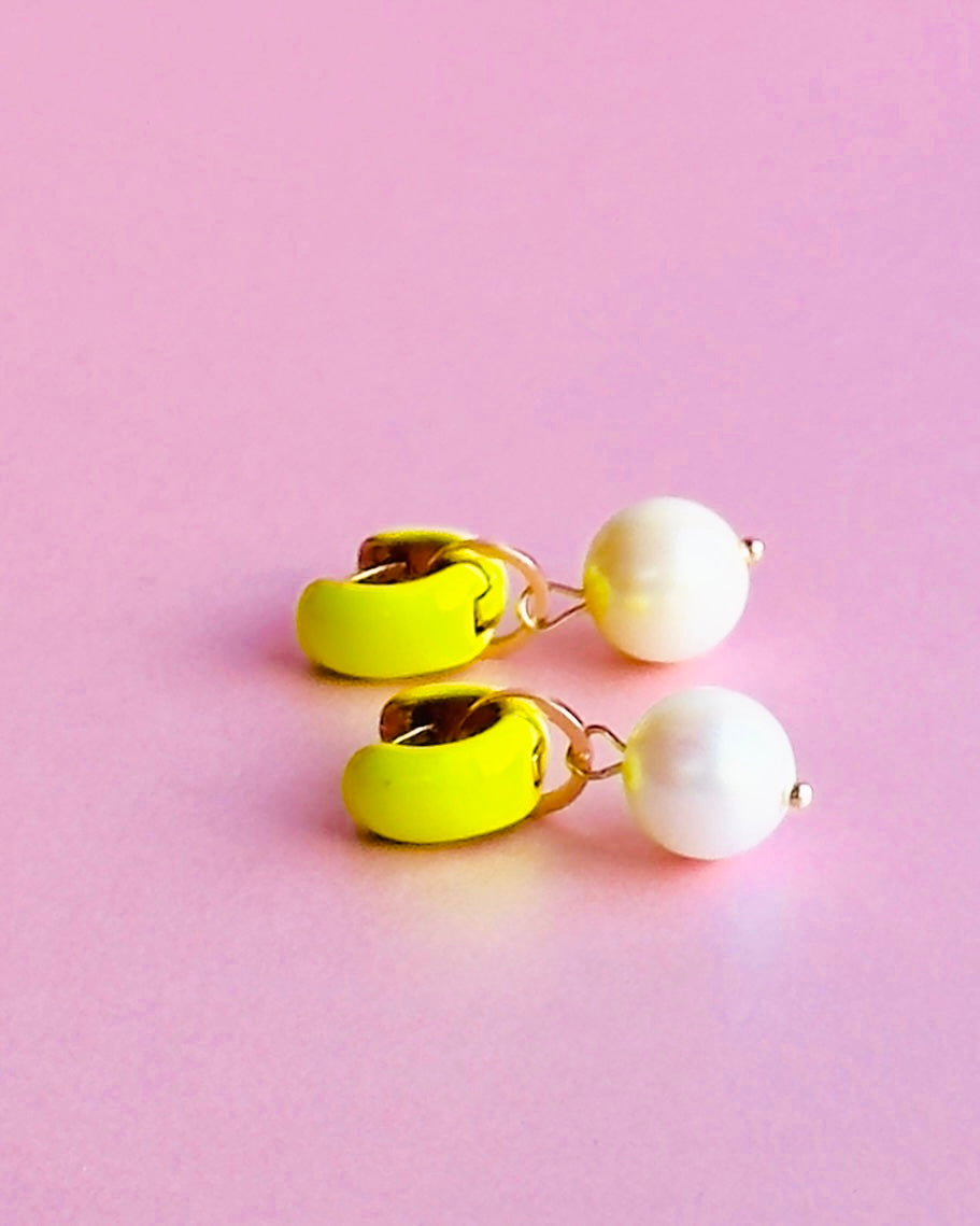 Belladonna baby neon yellow 18k gold filled Pearl Huggies