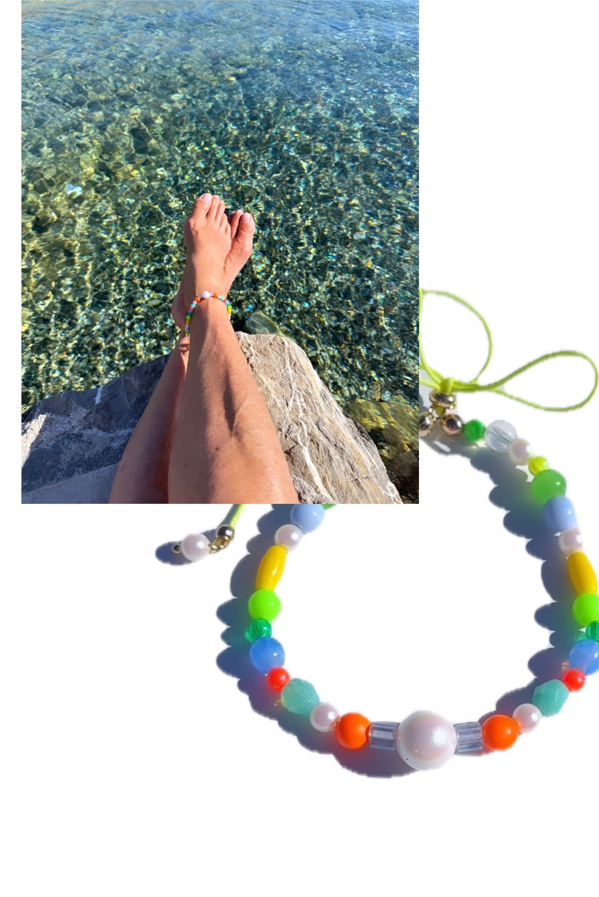 Multi coloured silk threaded tie anklet, pearl charms