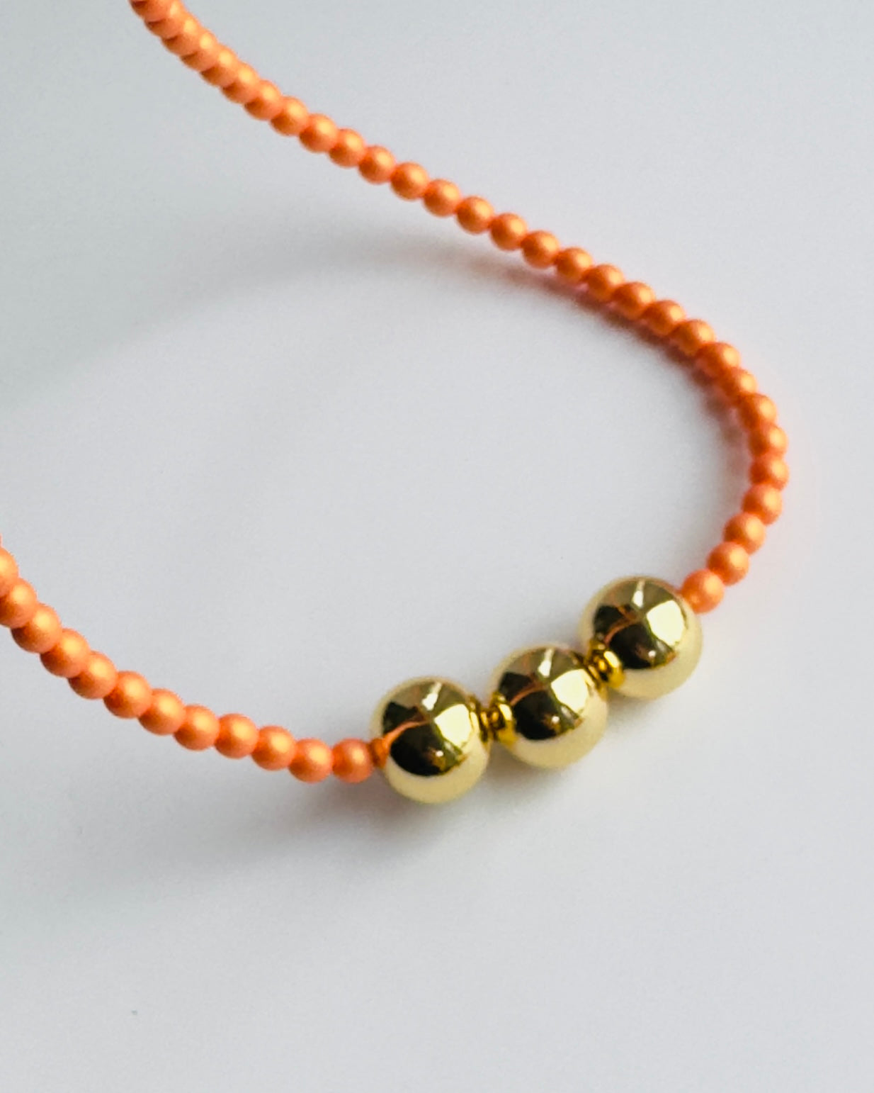 Betty boo iridescent tangerine crystal pearl gold beaded necklace