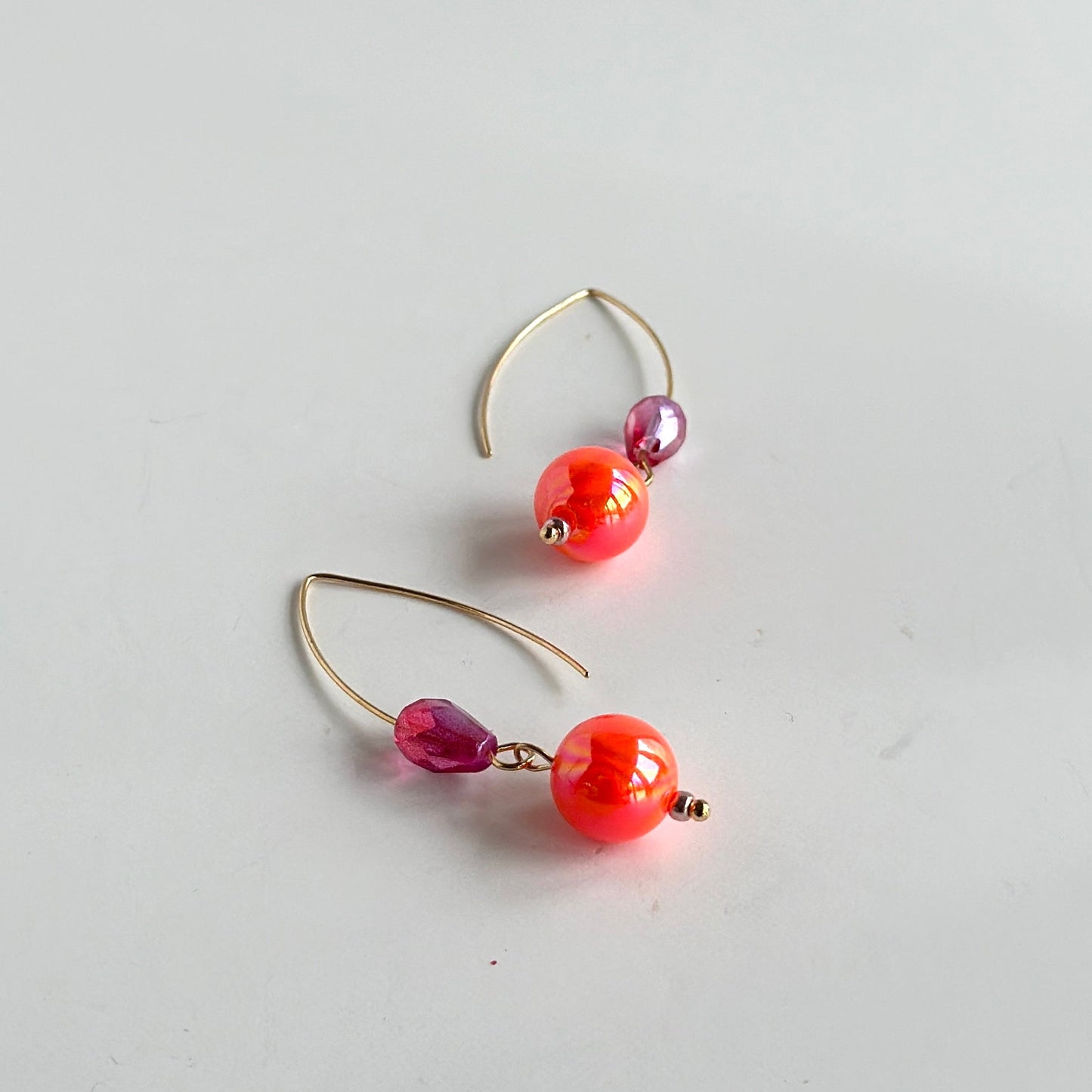 Bobbi drop earrings in iridescent orange + bubblegum pink crystals