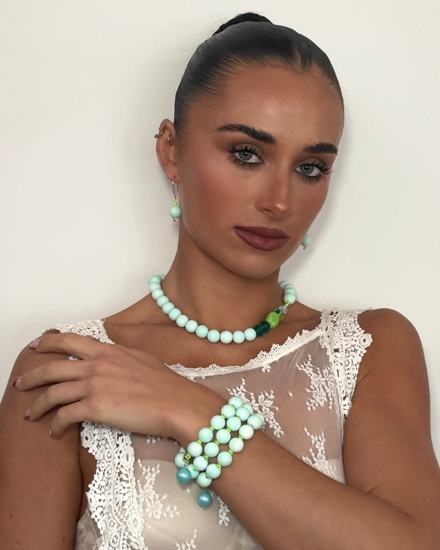 Gardenia faded mint + crystal pear multi wear necklace