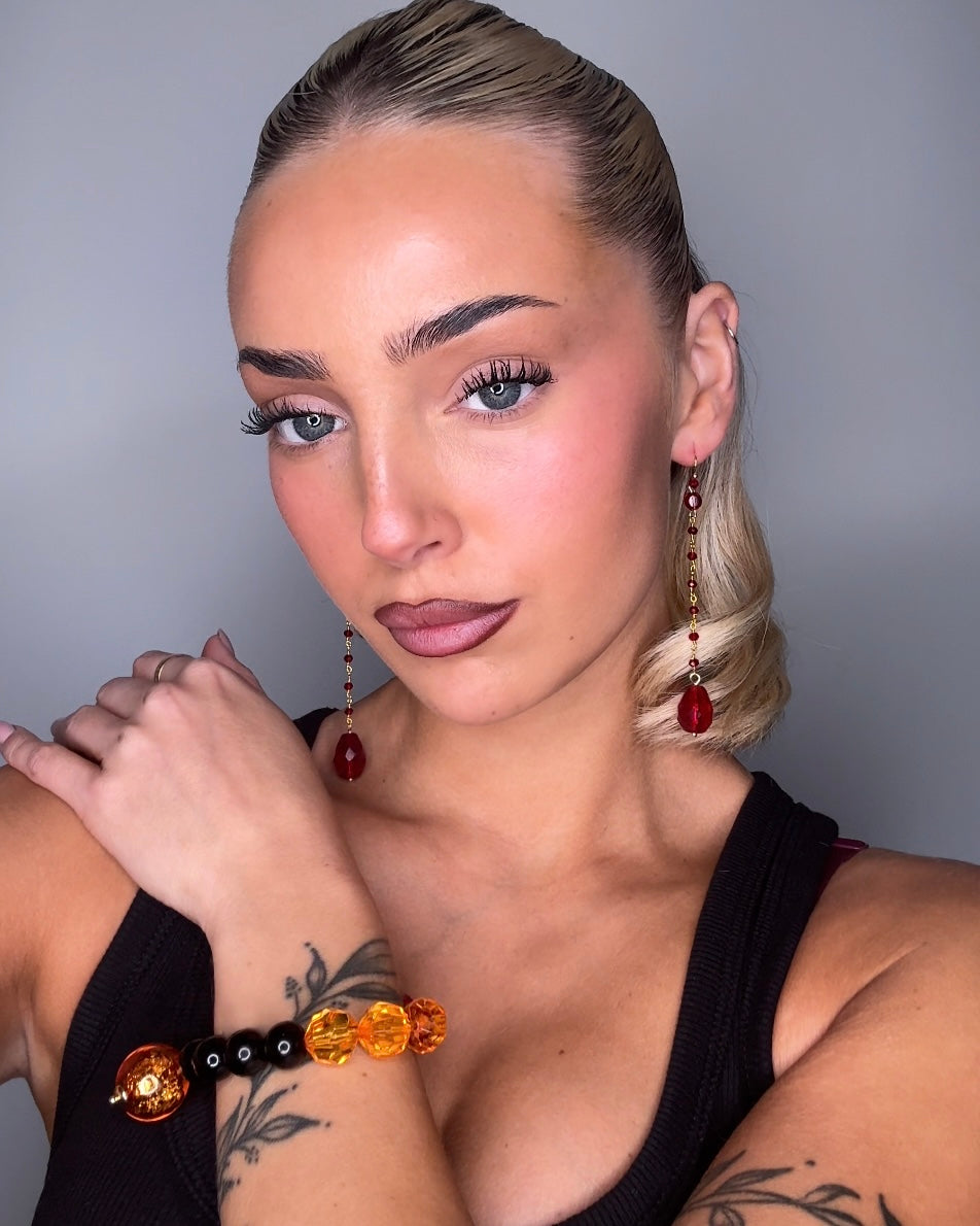 Maya red crystal drop earrings