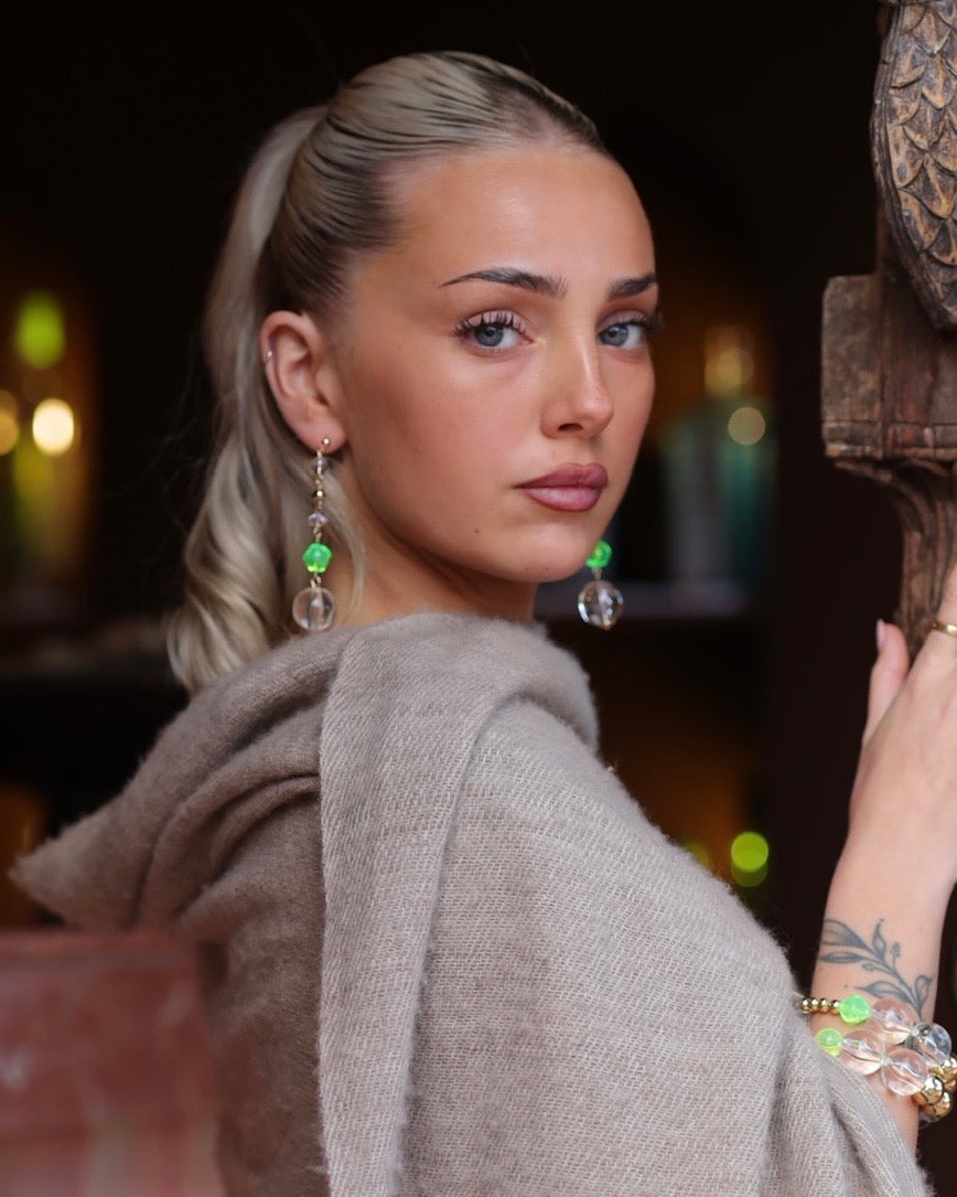 Kit love vintage green neon pop, crystal gold drop earrings