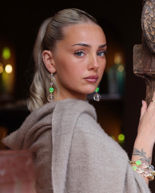 Kit love vintage green neon pop, crystal gold drop earrings