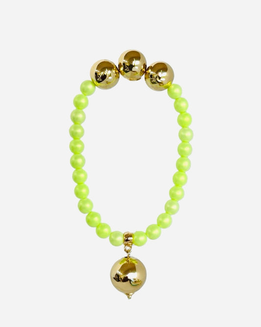 Betty Boo Lime iridescent crystal pearl + gold beaded bracelet