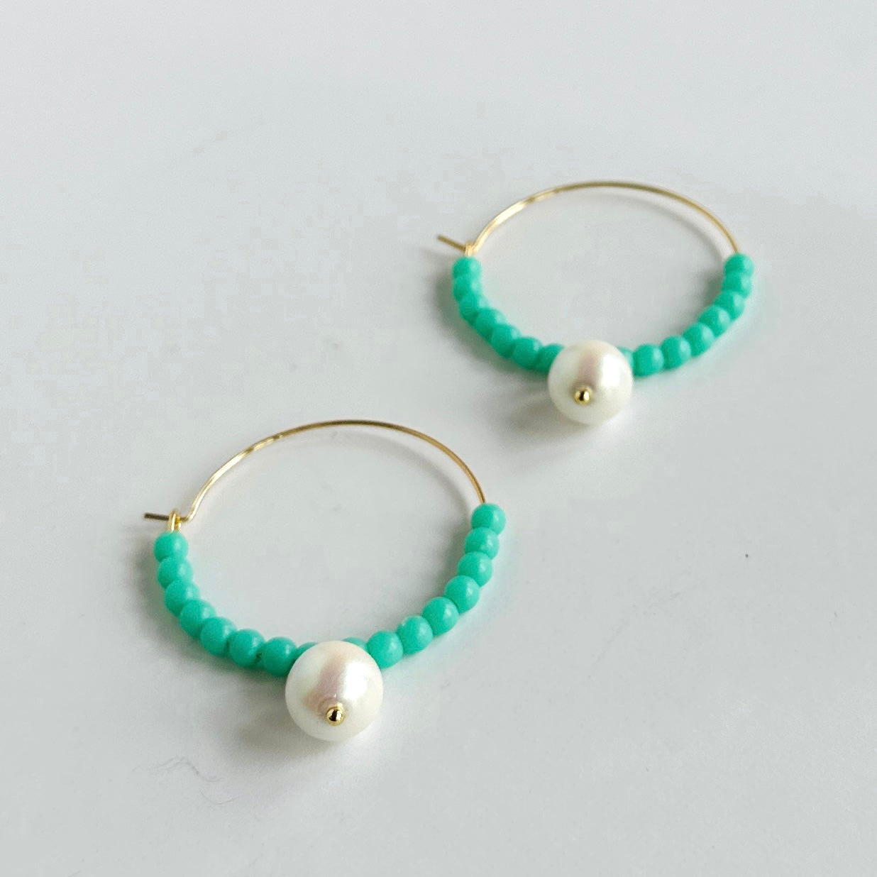 Colour pop pearl + turquoise hoops