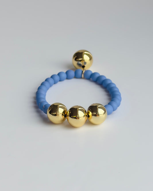 Betty Blue cornflower blue crystal pearl gold beaded bracelet