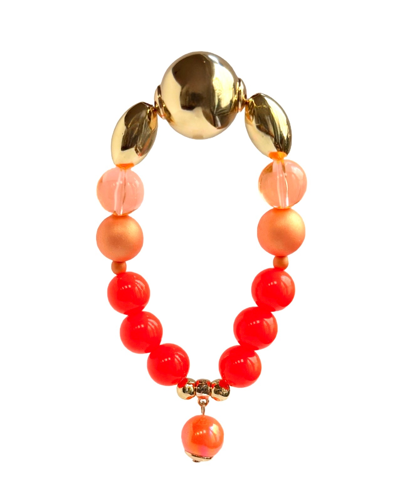 Pretty please neon orange crystal pearl, vintage, gold + lucite beaded bracelet