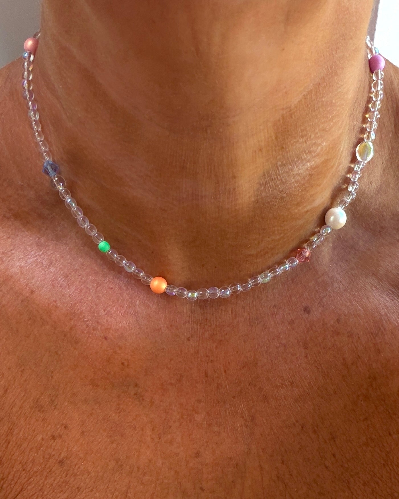 Sherbet Drop Clear Crystal Pearl Choker