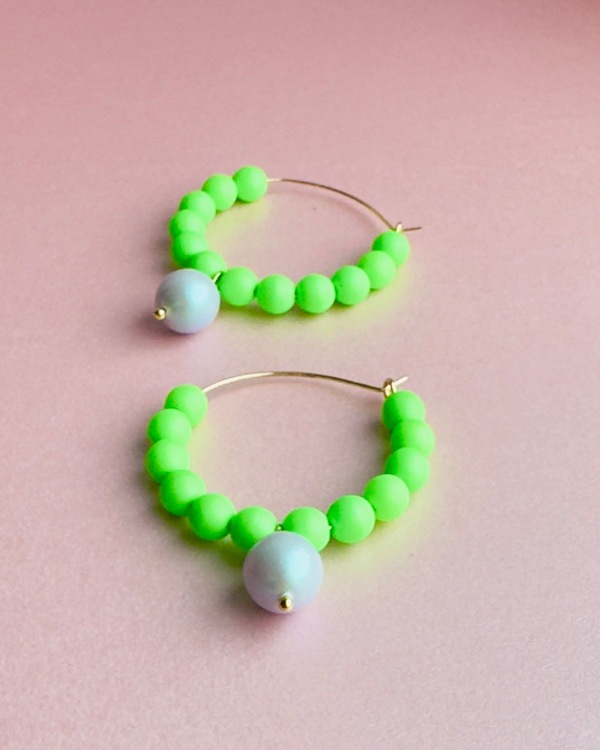 Colour queen bright green hoop+ blue crystal pearl hoop earrings