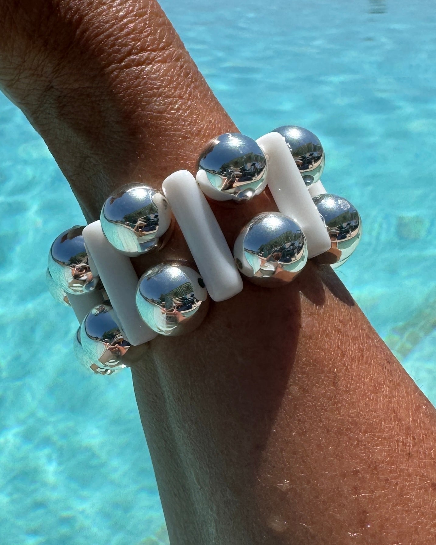 Double trouble white silver beaded cuff