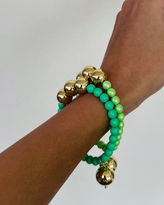 Betty boo French green crystal pearl gold beaded bracelet