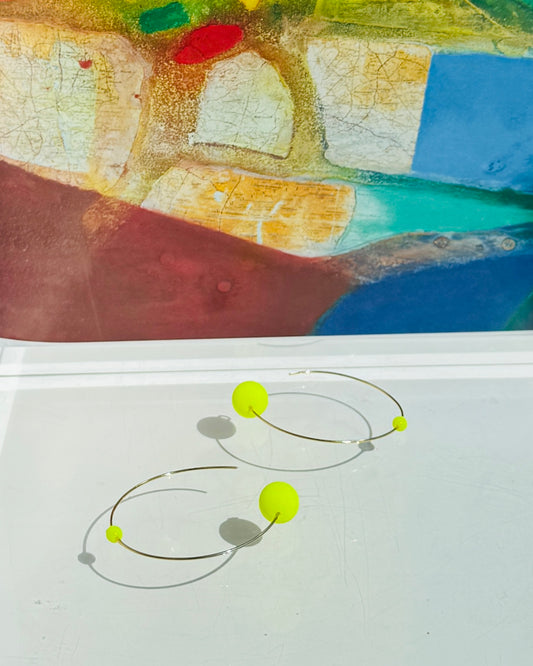 Trixie Lou neon yellow crystal gold hoops
