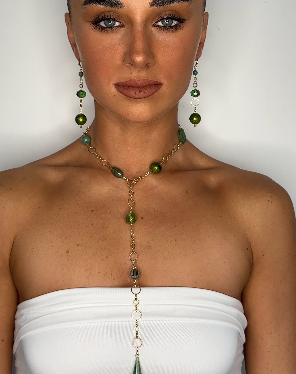 Claudia gold + deep olive beaded multi wear necklace