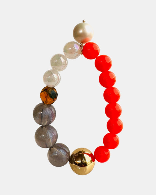 Juju glint orange pop gold, crystal pearl beaded bracelet