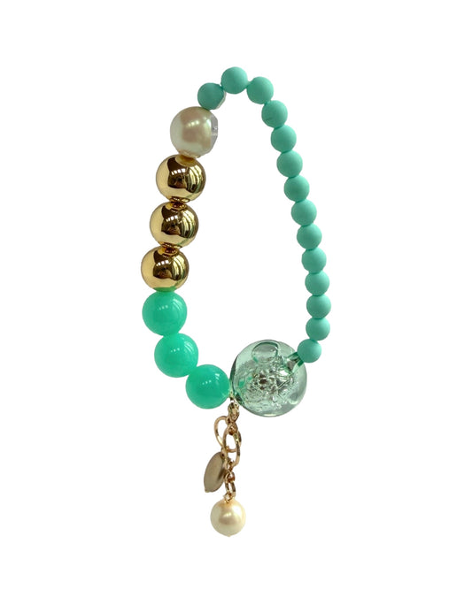 Neona Crystal, gold + lucite beaded gold bracelet