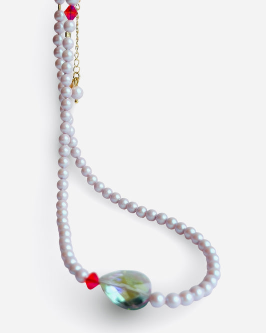 Glenda pink pearl + crystal necklace