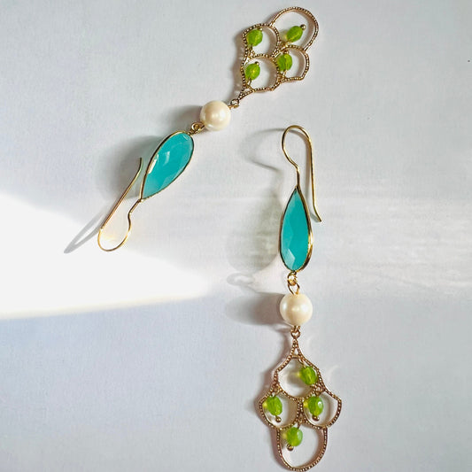 Daska drop filigree earrings in turquoise + green