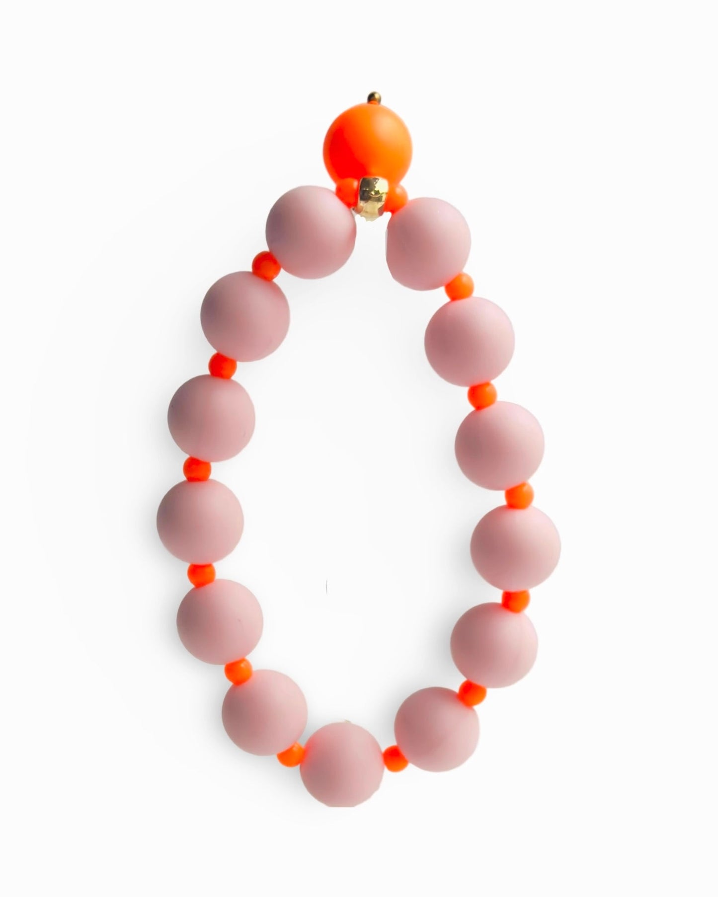 Beau bracelet in pink + orange, neon orange crystal pearl charm