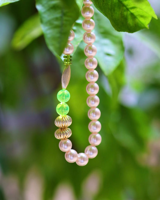 Petula softest pink crystal pearl, soft neon pop + gold necklace