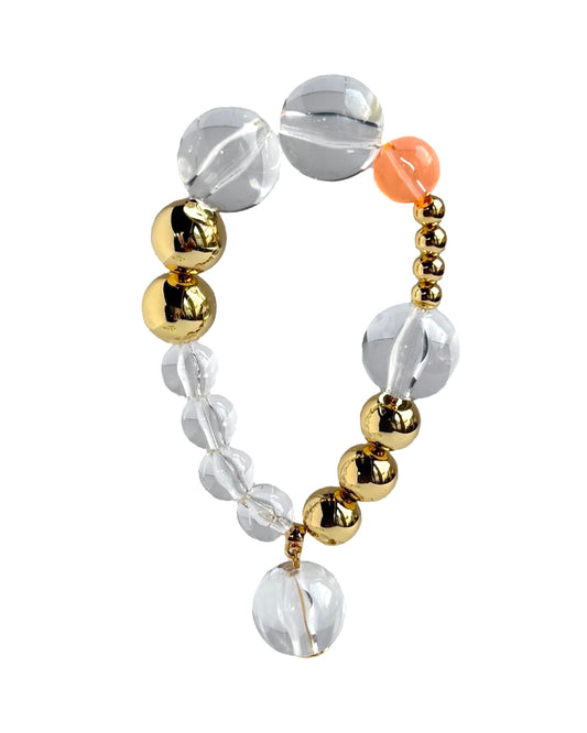 Baby bell neon peach vintage, lucite + gold beaded bracelet