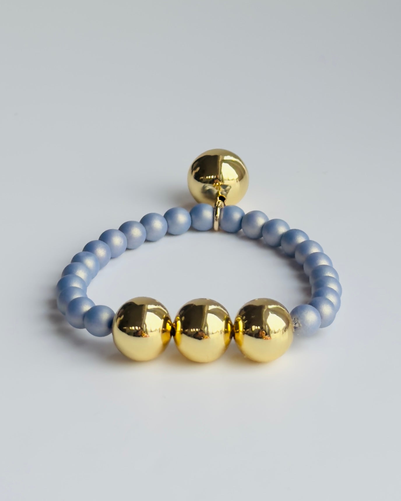 Betty Boo soft blue iridescent crystal pearl gold beaded bracelet