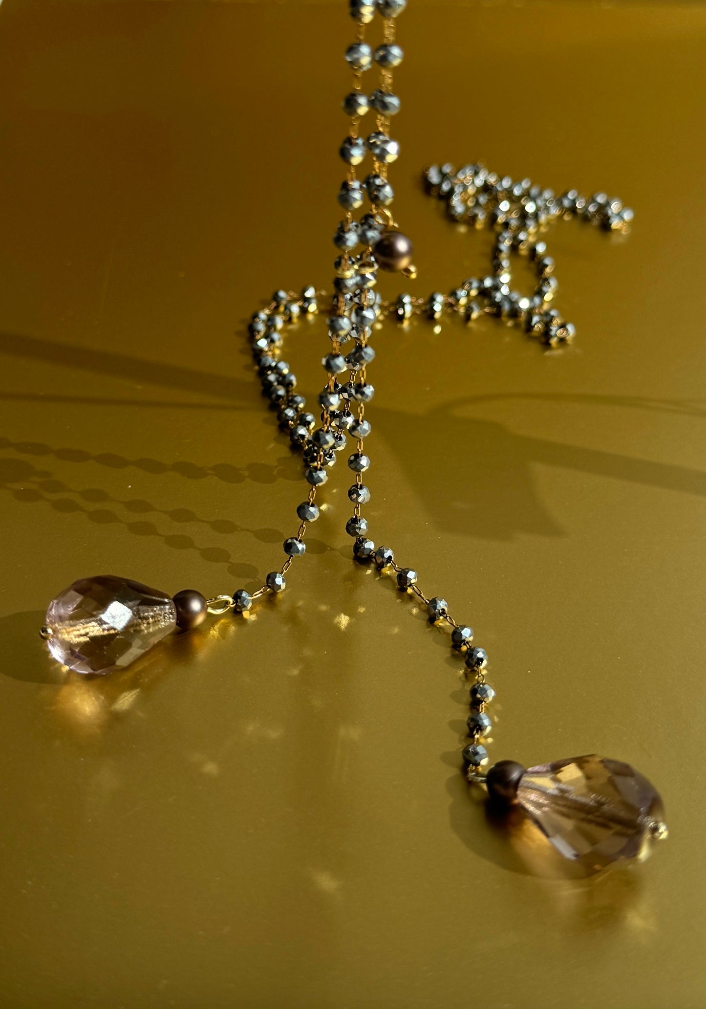 Lottie mink crystal beaded drop necklace