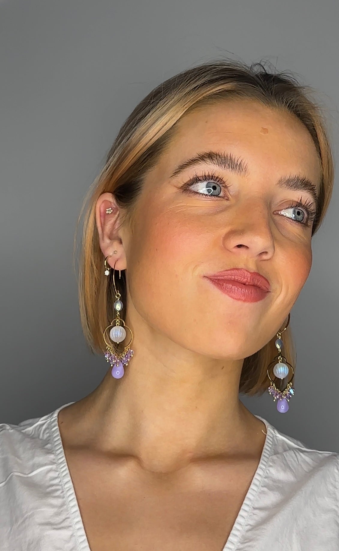 Zia iridescent lilac drop crystal earrings