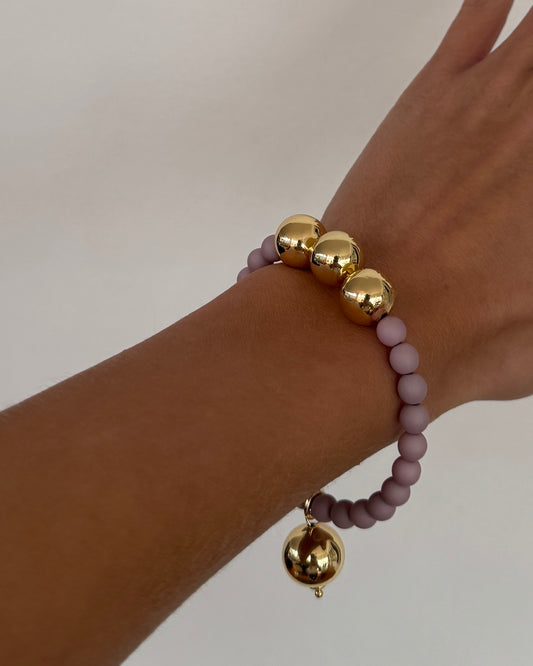 Betty boo smoky grey mauve crystal pearl gold beaded bracelet